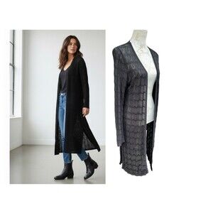 WHBM  Long Open Knit Cardigan Duster Rayon Sweater Size L Boho Whimsigoth Grunge